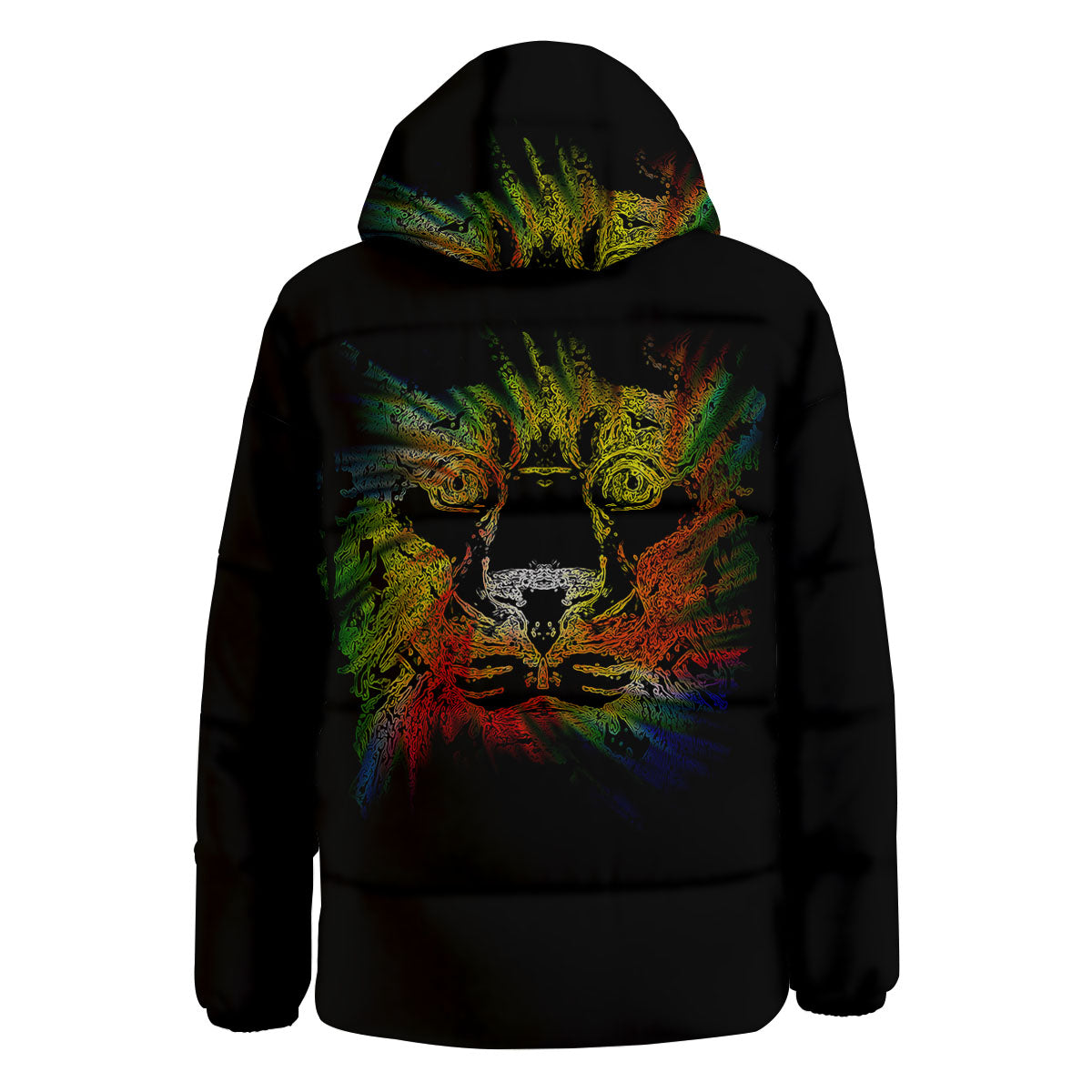 Rasta Lion Grunge Print Down Jacket-grizzshop