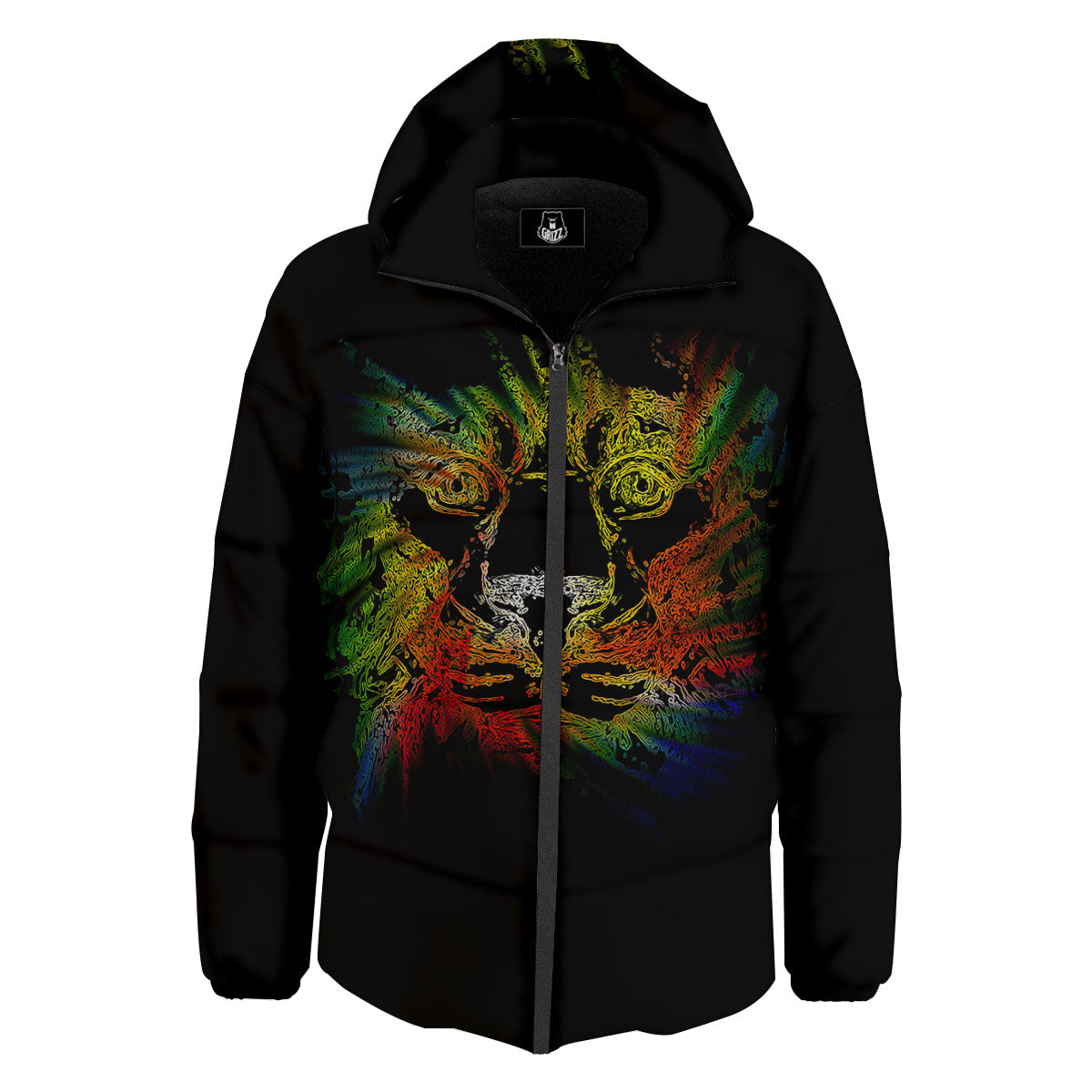 Rasta Lion Grunge Print Down Jacket-grizzshop