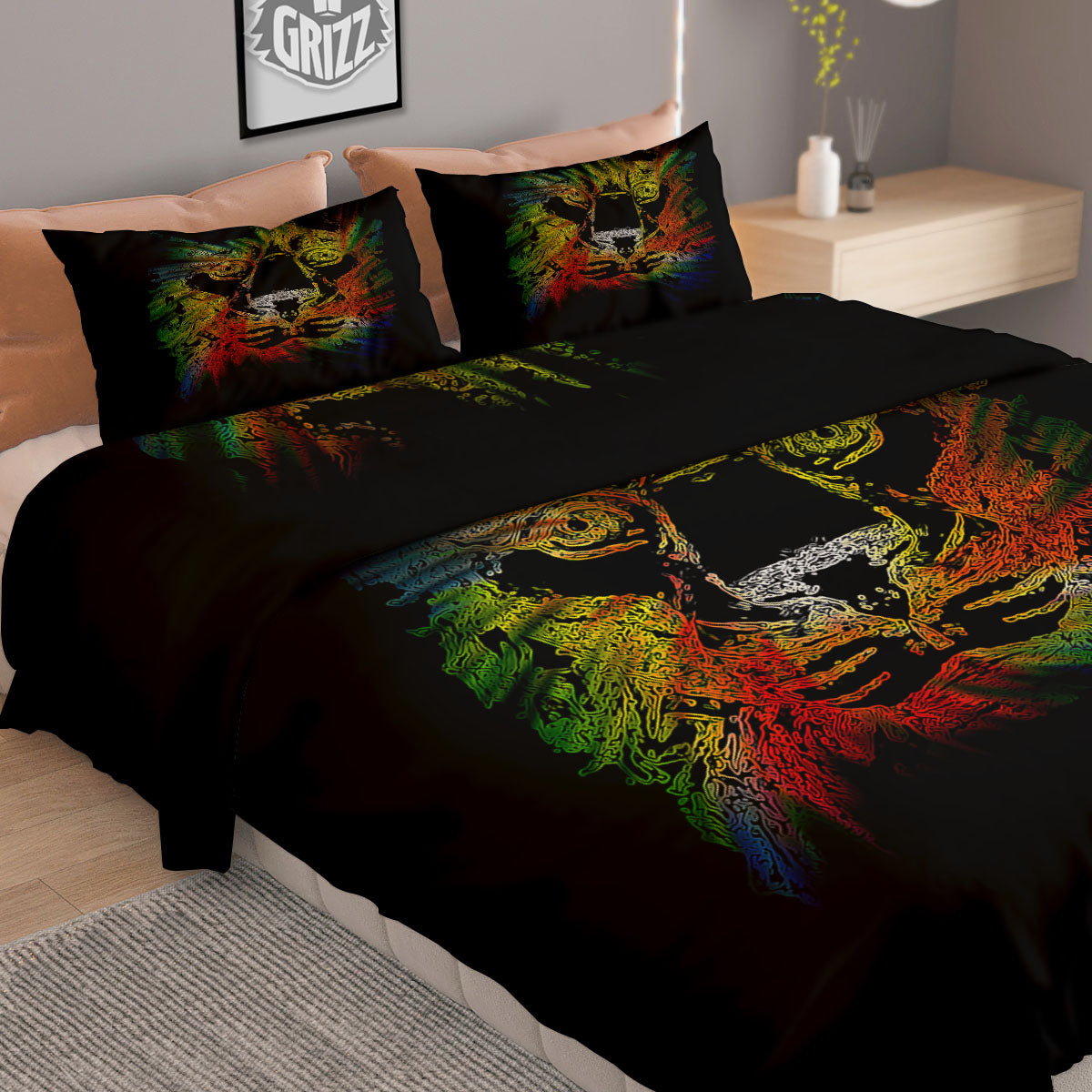 Rasta Lion Grunge Print Duvet Cover Bedding Set