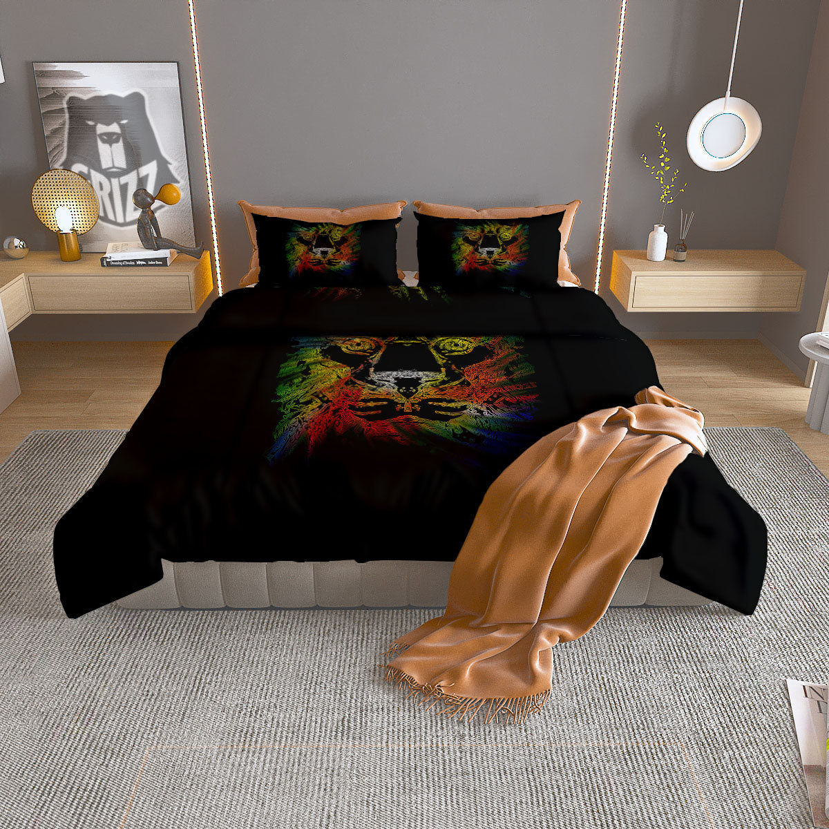 Rasta Lion Grunge Print Duvet Cover Bedding Set