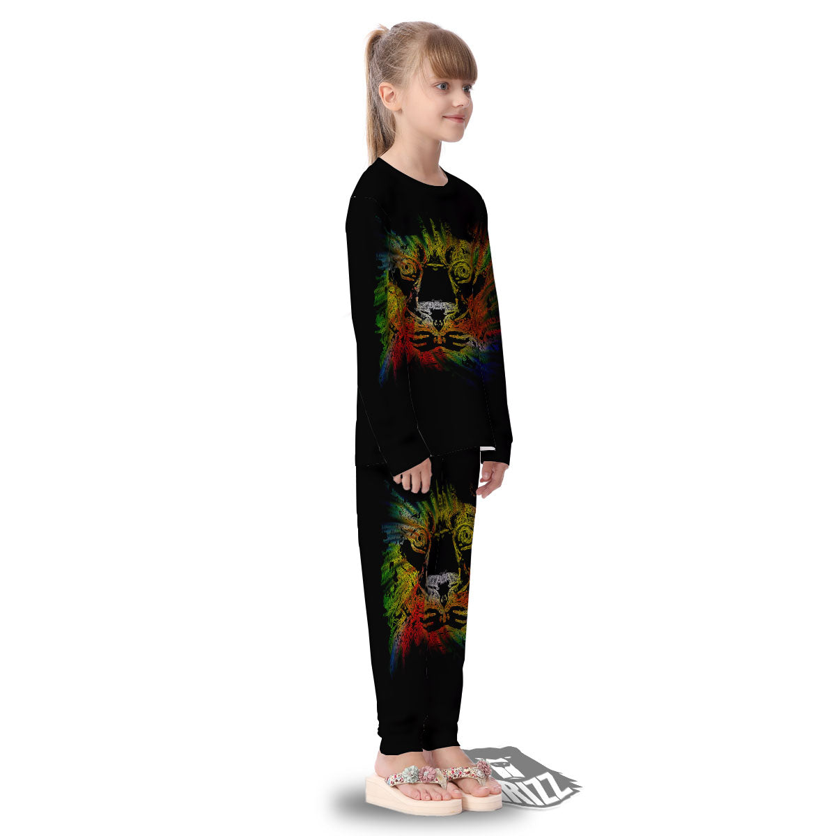 Rasta Lion Grunge Print Kid's Pajamas-grizzshop
