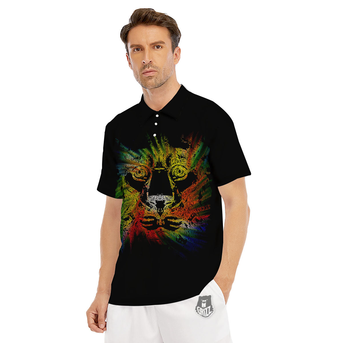 Rasta Lion Grunge Print Men's Golf Shirts-grizzshop