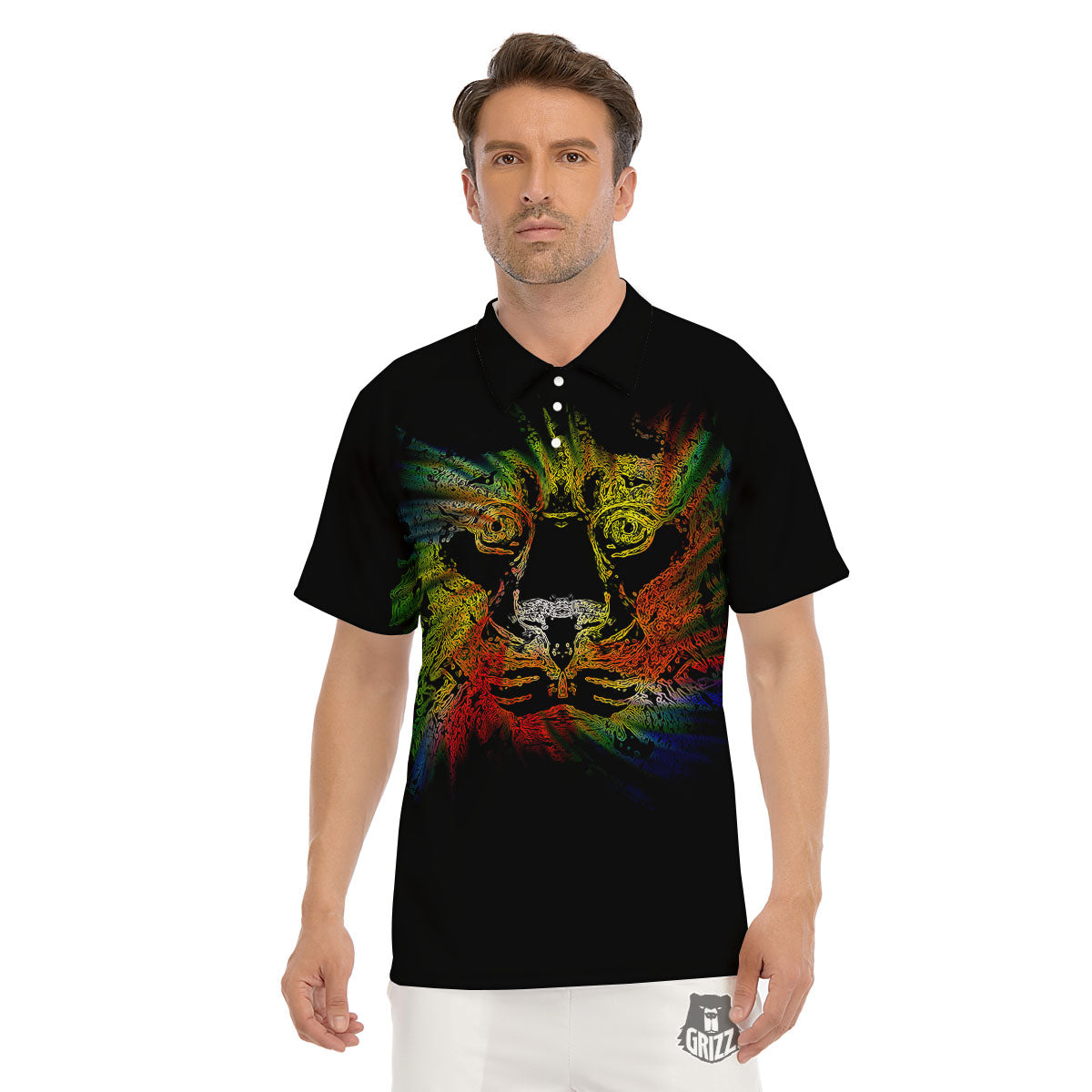 Rasta Lion Grunge Print Men's Golf Shirts-grizzshop