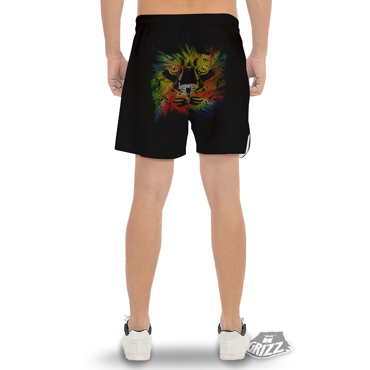 Rasta Lion Grunge Print Men's Gym Shorts-grizzshop