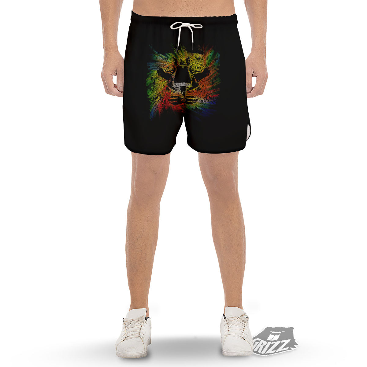 Rasta Lion Grunge Print Men's Gym Shorts-grizzshop