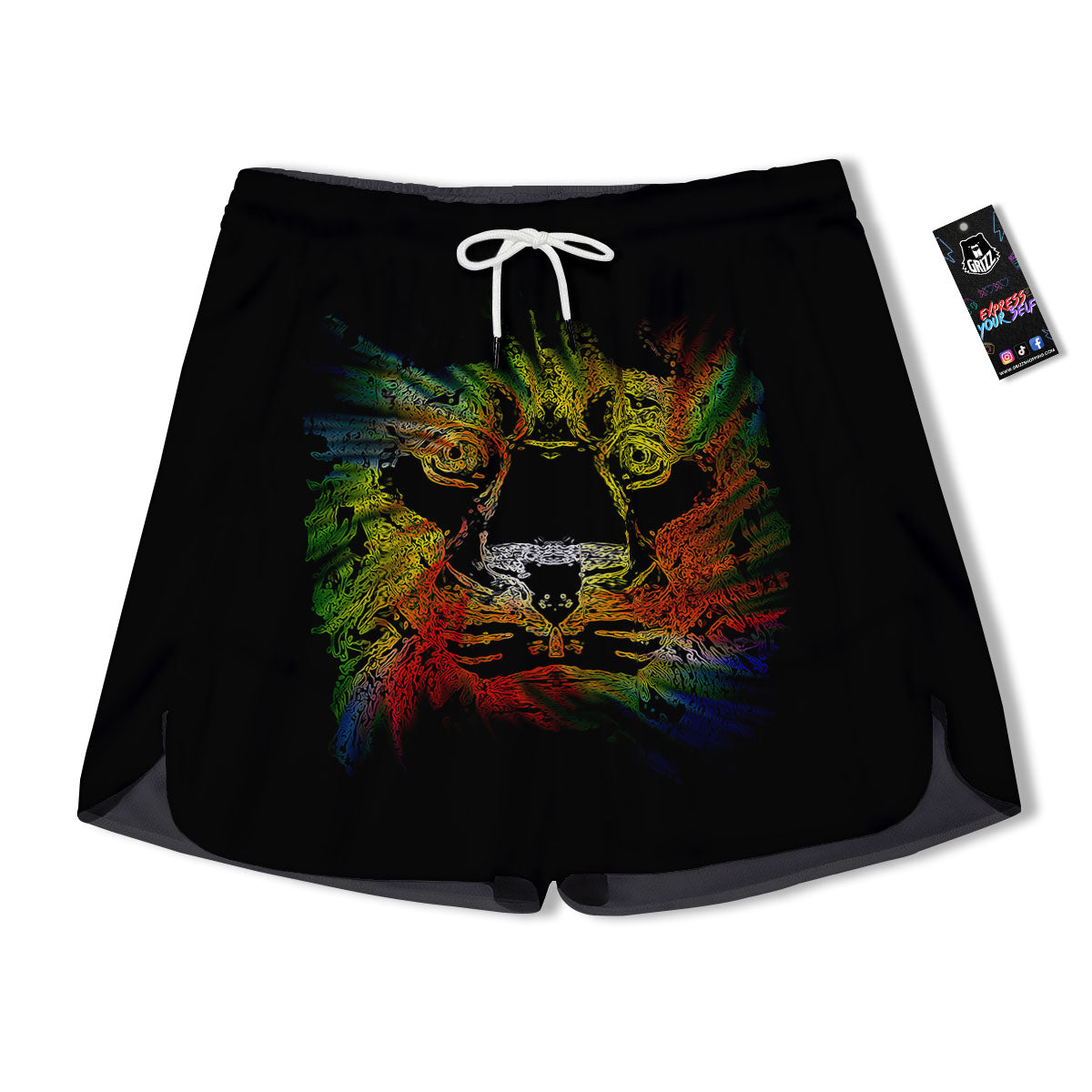 Rasta Lion Grunge Print Men's Running Shorts-grizzshop