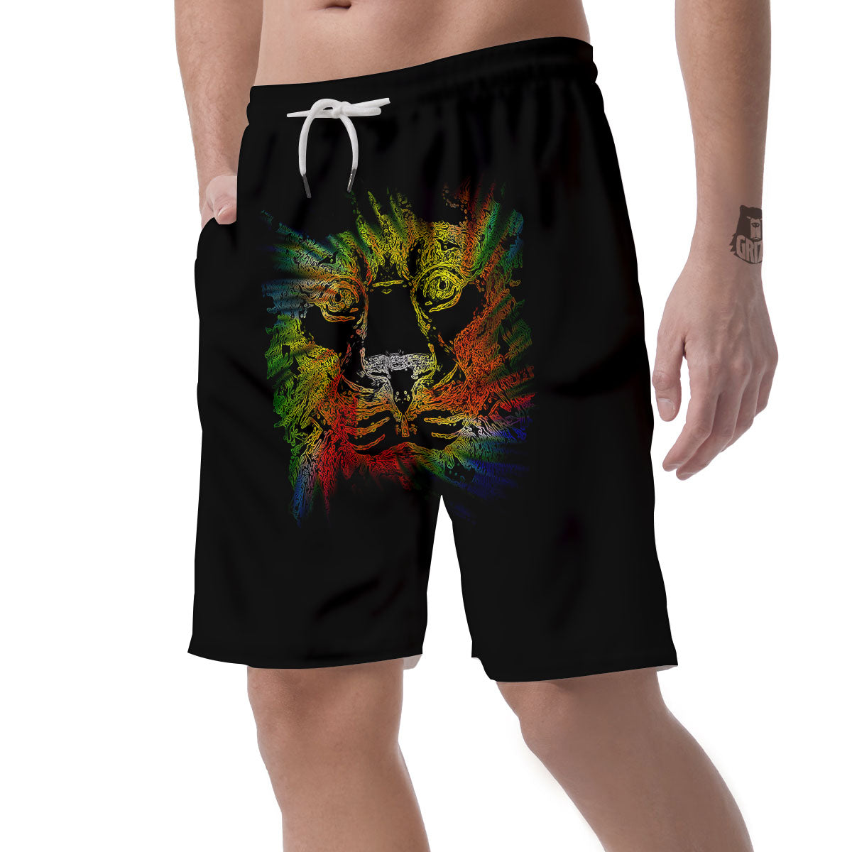 Rasta Lion Grunge Print Men's Shorts-grizzshop