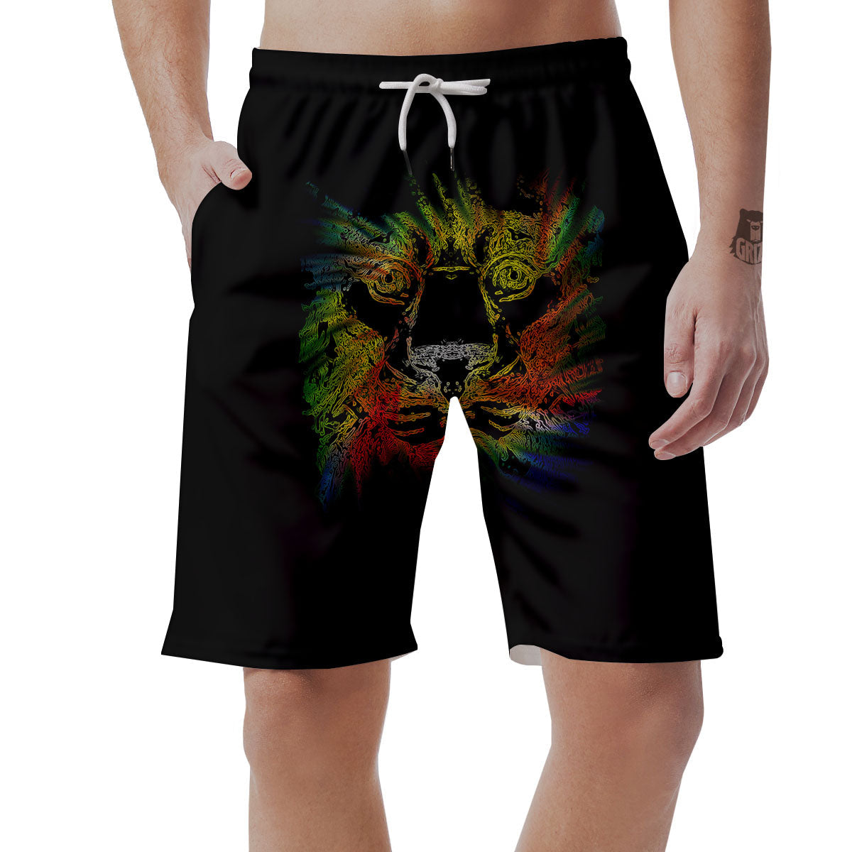 Rasta Lion Grunge Print Men's Shorts-grizzshop