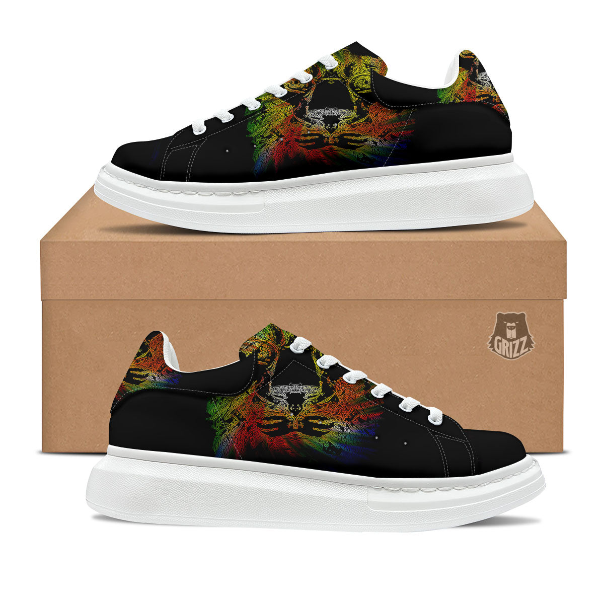 Rasta Lion Grunge Print Platform Shoes-grizzshop