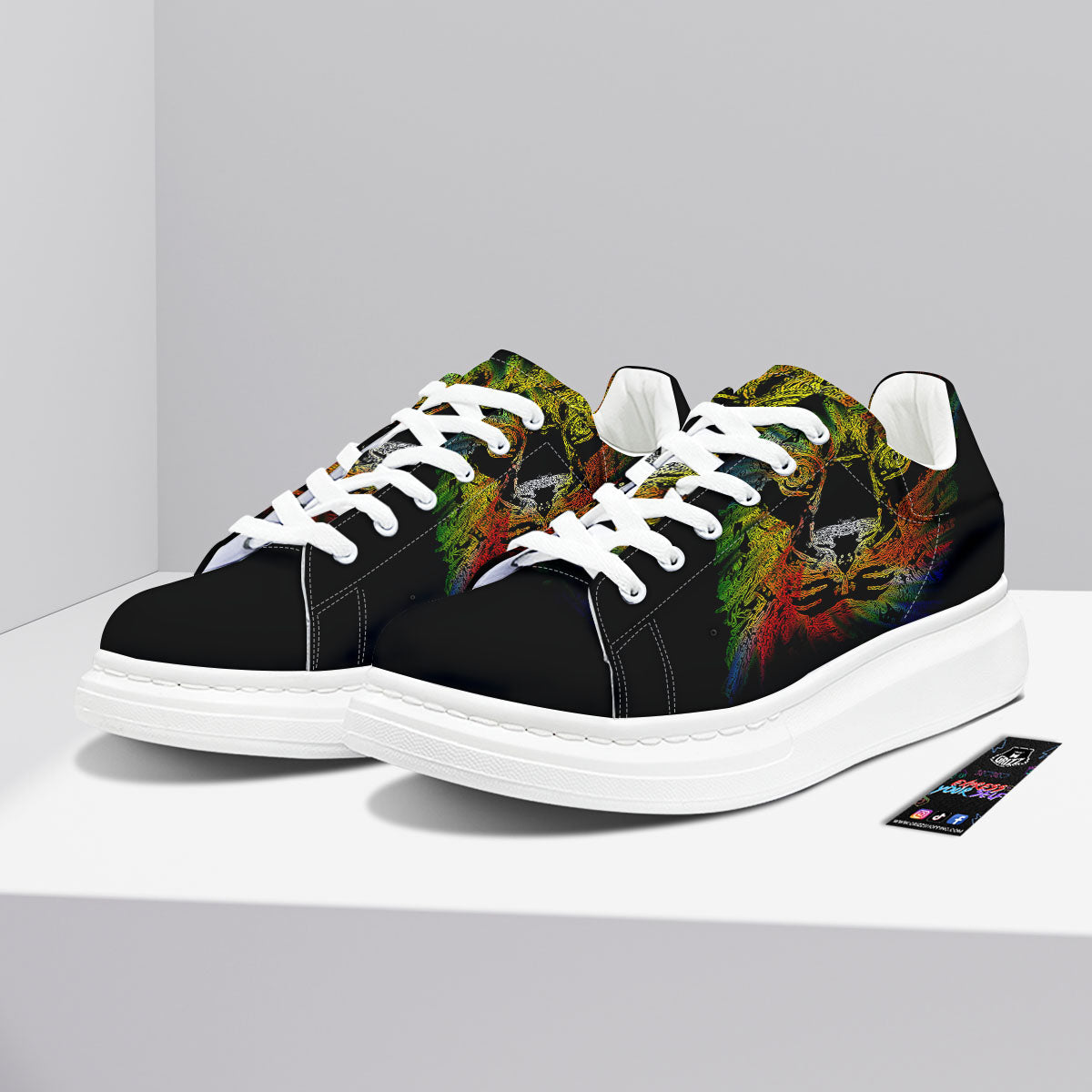 Rasta Lion Grunge Print Platform Shoes-grizzshop