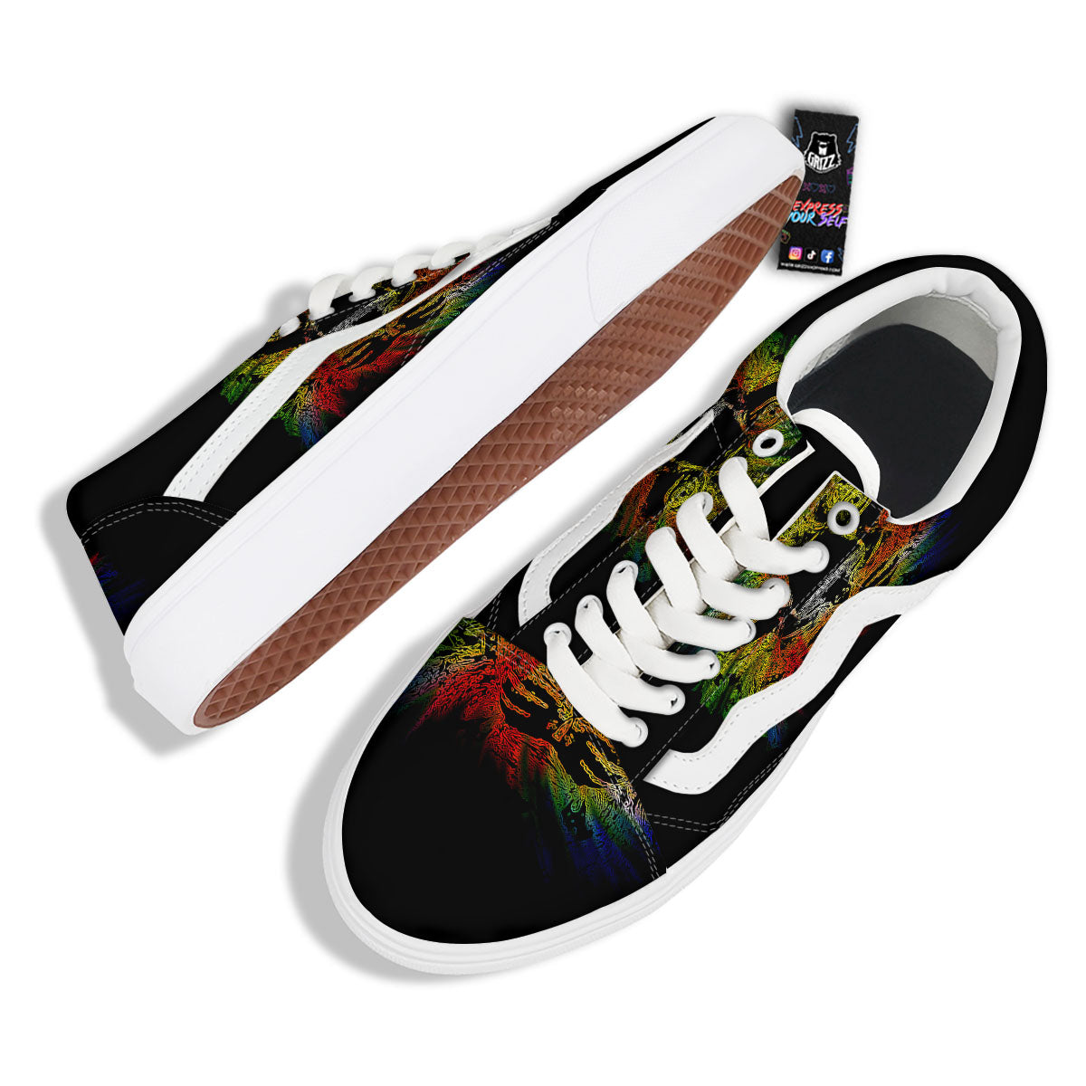 Rasta Lion Grunge Print Skate Shoes-grizzshop