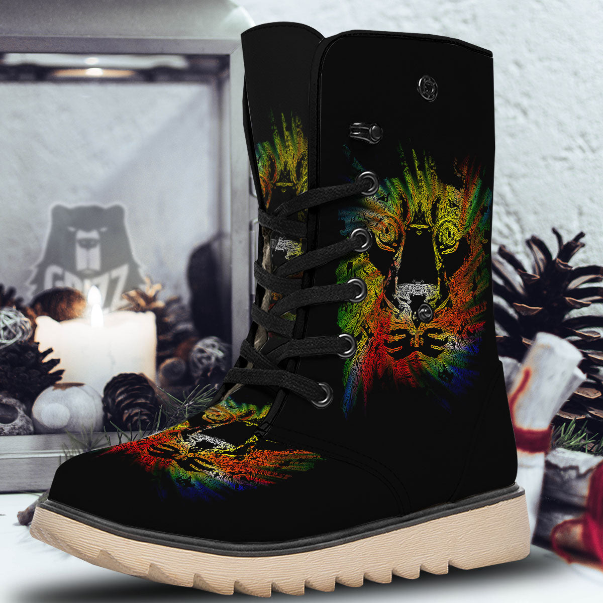 Rasta Lion Grunge Print Snow Boots-grizzshop