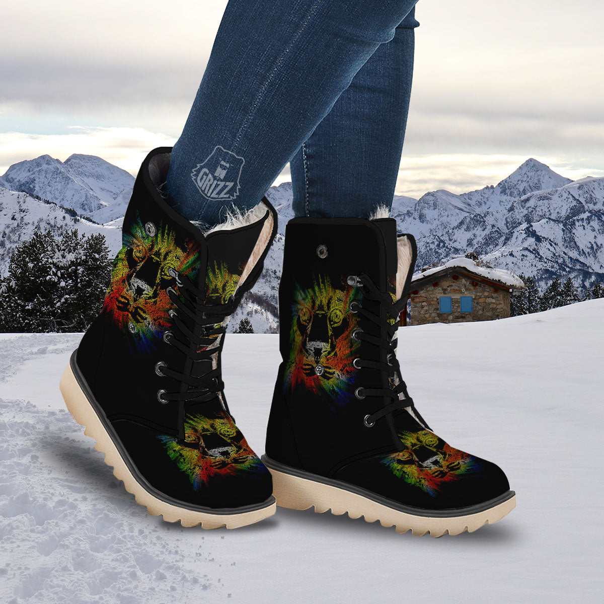 Rasta Lion Grunge Print Snow Boots-grizzshop