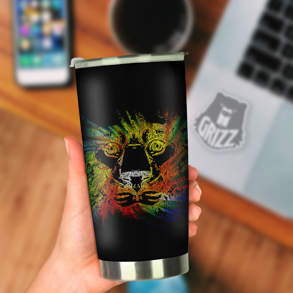 Rasta Lion Grunge Print Tumbler-grizzshop