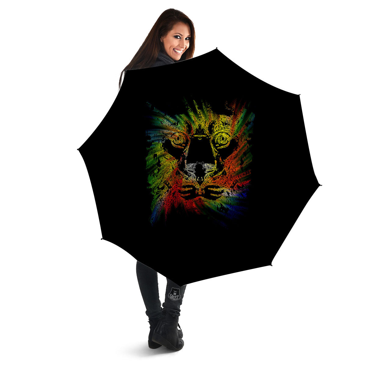 Rasta Lion Grunge Print Umbrella-grizzshop