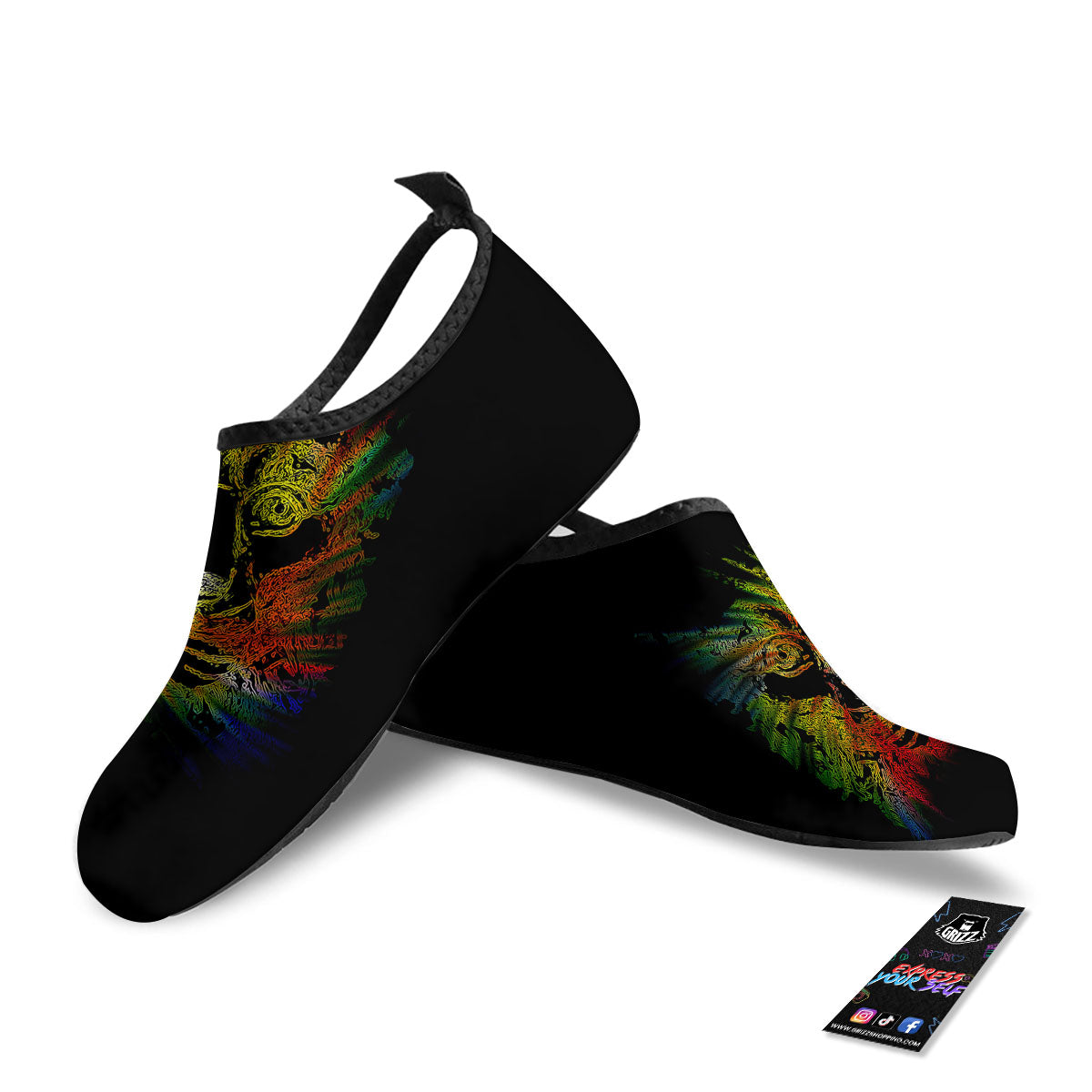 Rasta Lion Grunge Print Water Shoes-grizzshop