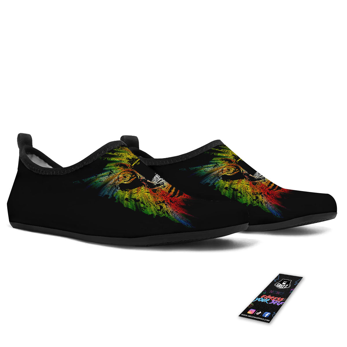 Rasta Lion Grunge Print Water Shoes-grizzshop