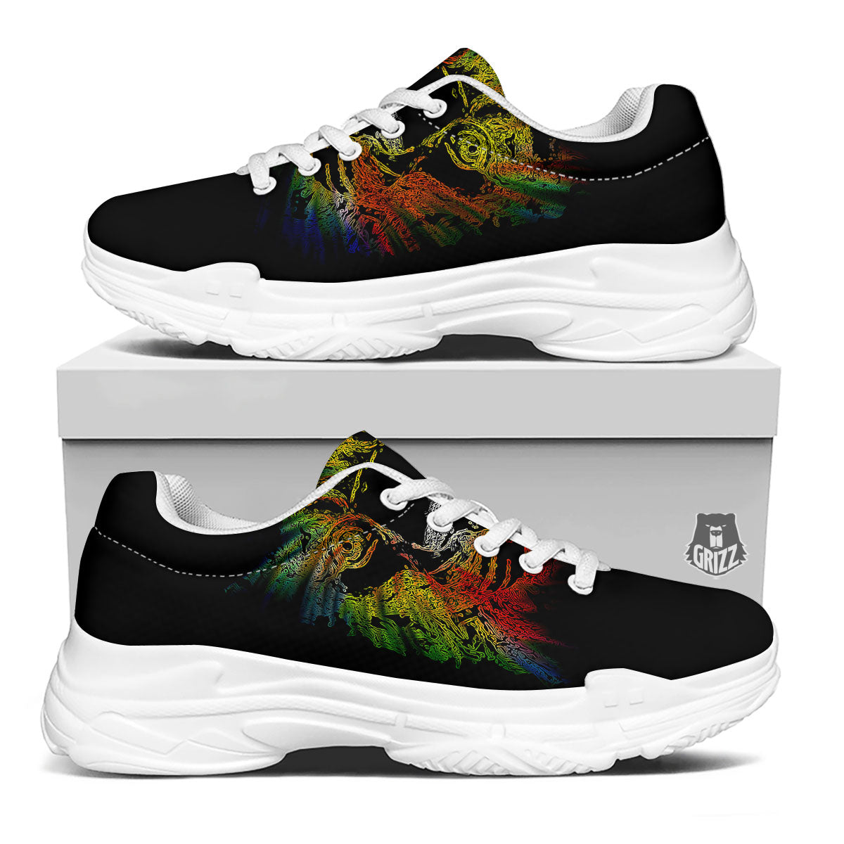Rasta Lion Grunge Print White Chunky Shoes-grizzshop