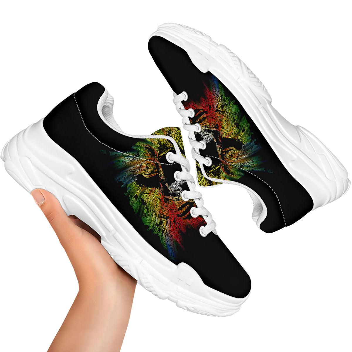 Rasta Lion Grunge Print White Chunky Shoes-grizzshop