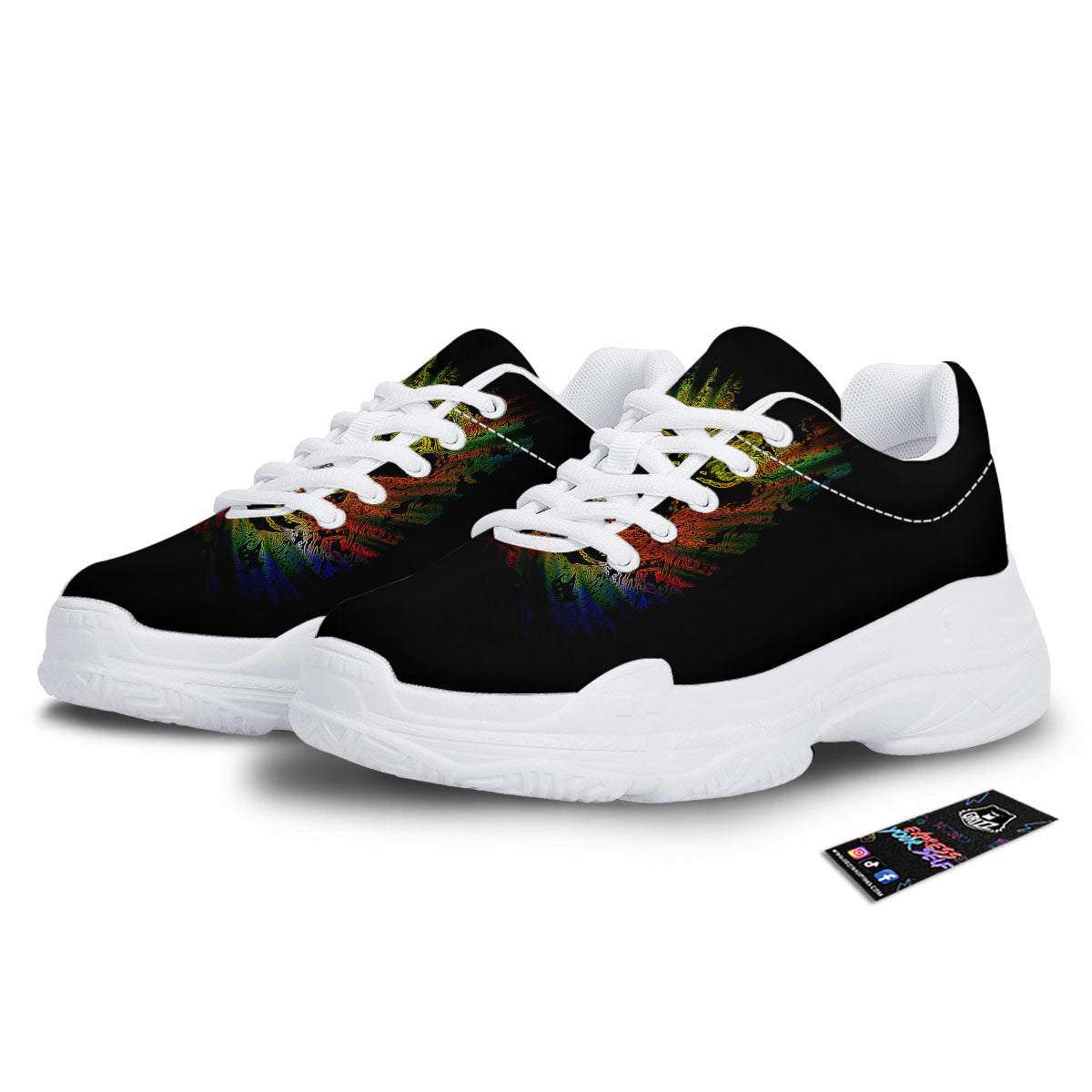 Rasta Lion Grunge Print White Chunky Shoes-grizzshop