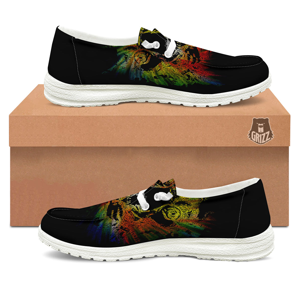 Rasta Lion Grunge Print White Loafers-grizzshop