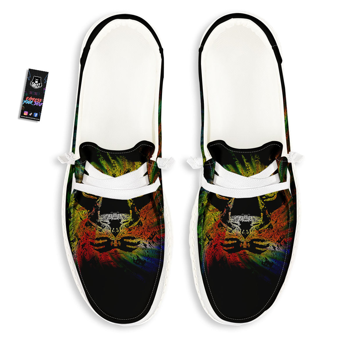 Rasta Lion Grunge Print White Loafers-grizzshop