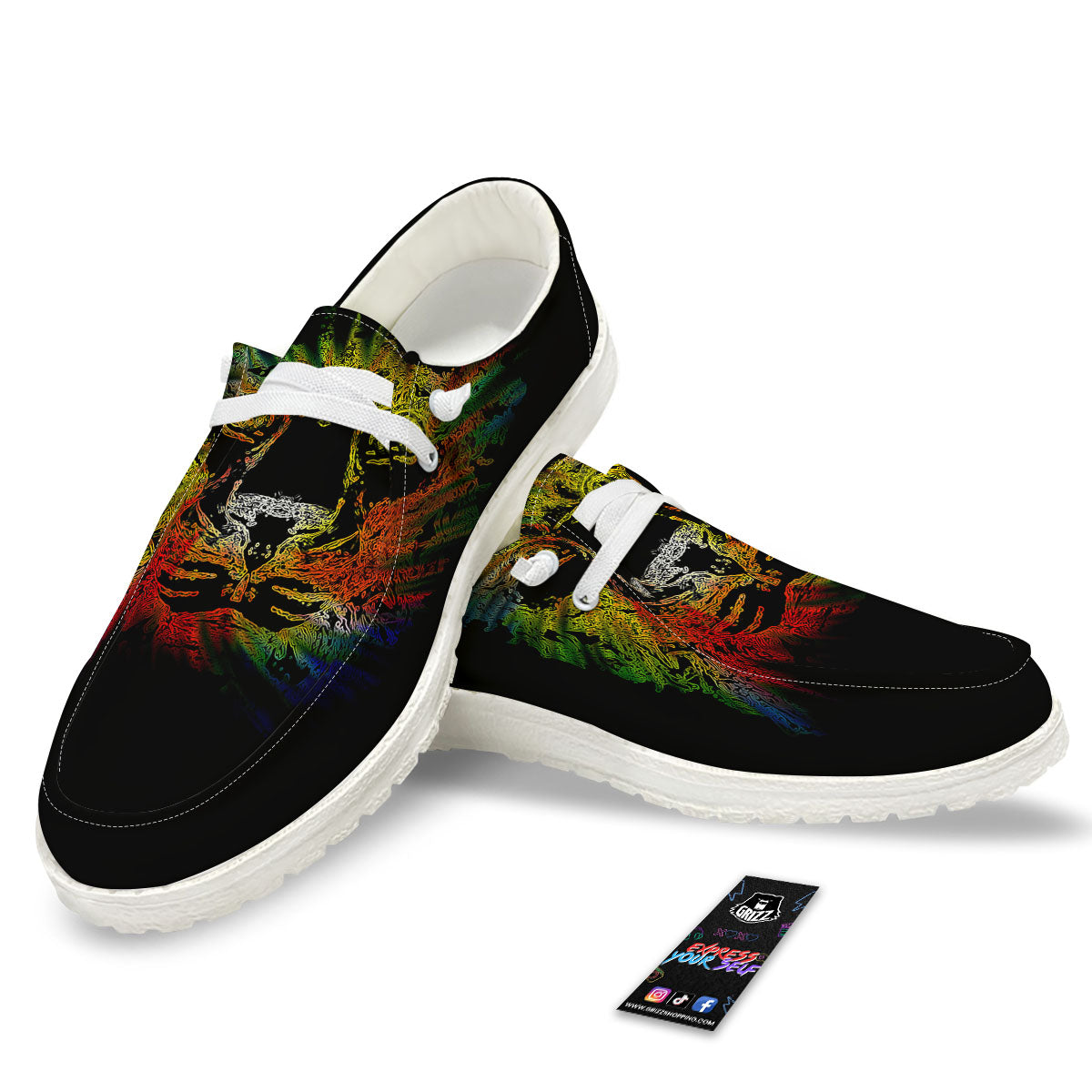 Rasta Lion Grunge Print White Loafers-grizzshop