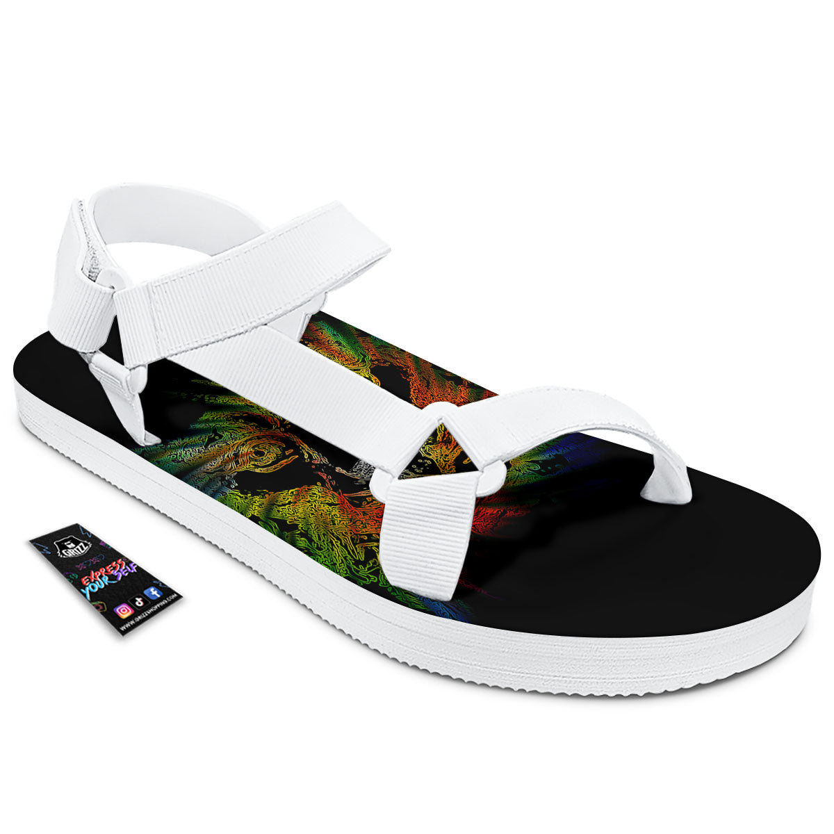 Rasta Lion Grunge Print White Open Toe Sandals-grizzshop