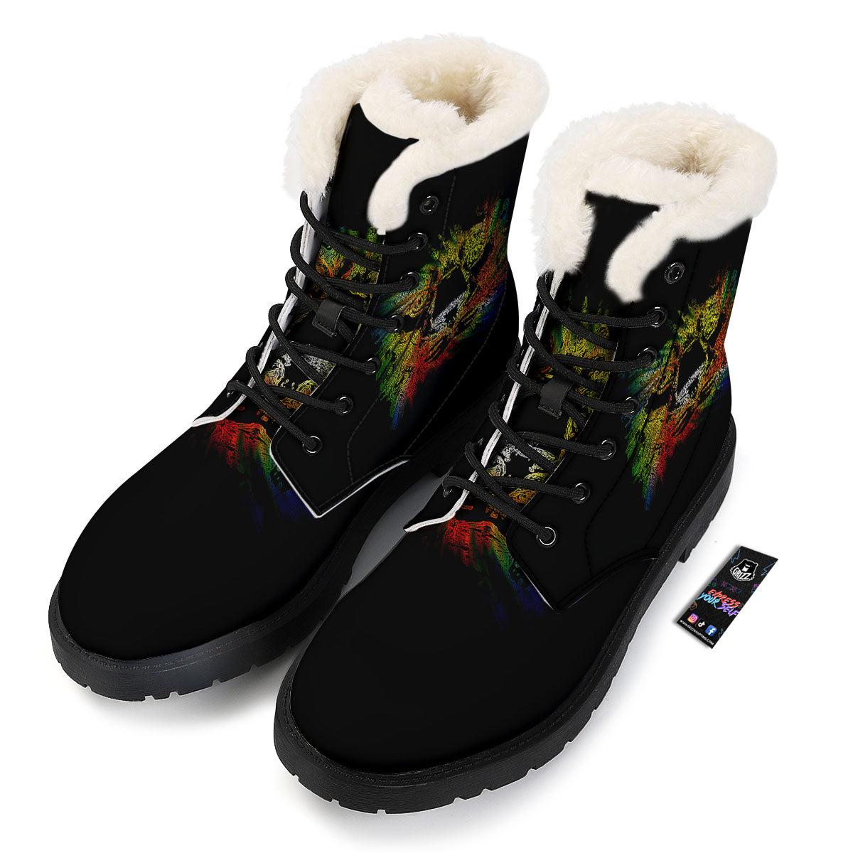 Rasta Lion Grunge Print Winter Boots-grizzshop