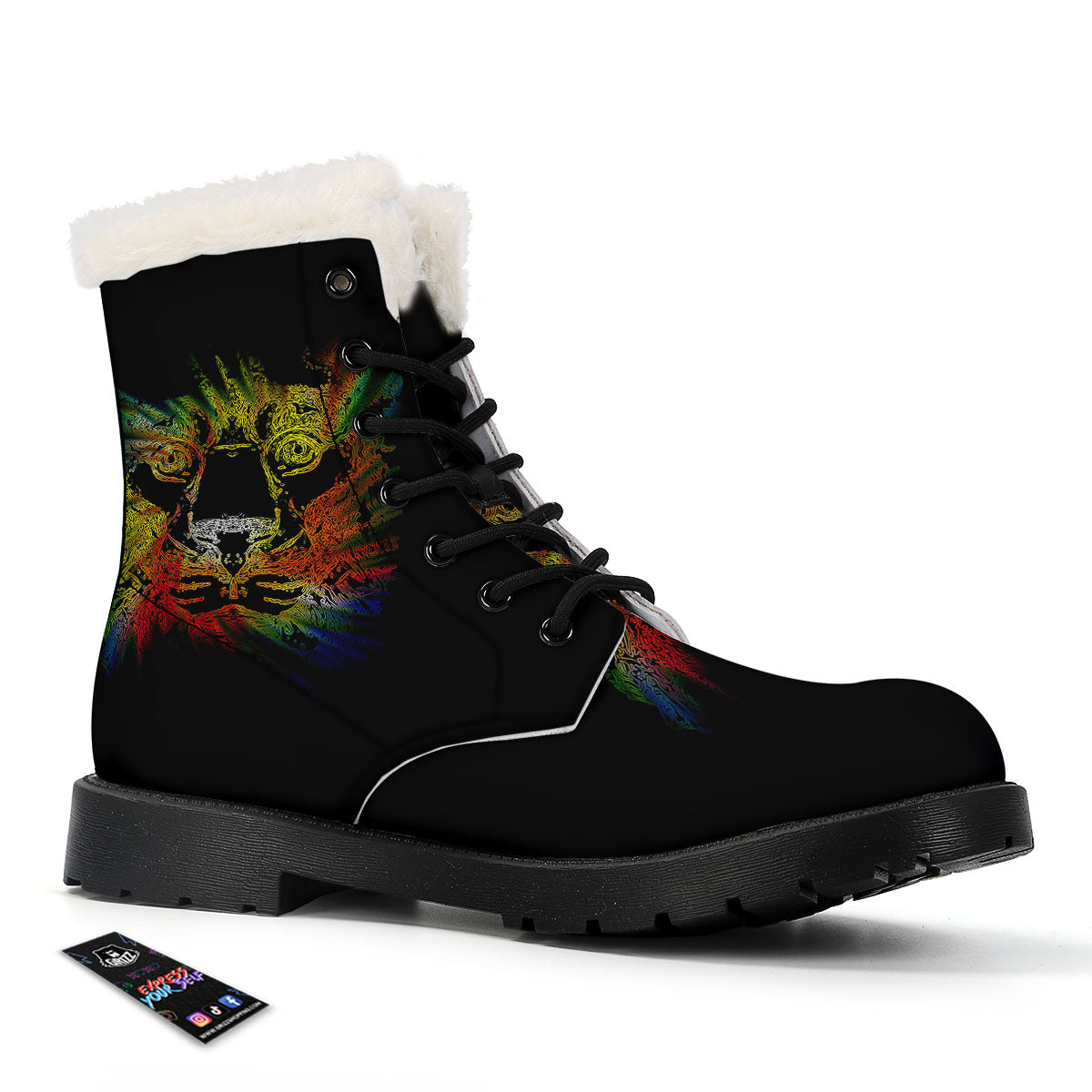 Rasta Lion Grunge Print Winter Boots-grizzshop