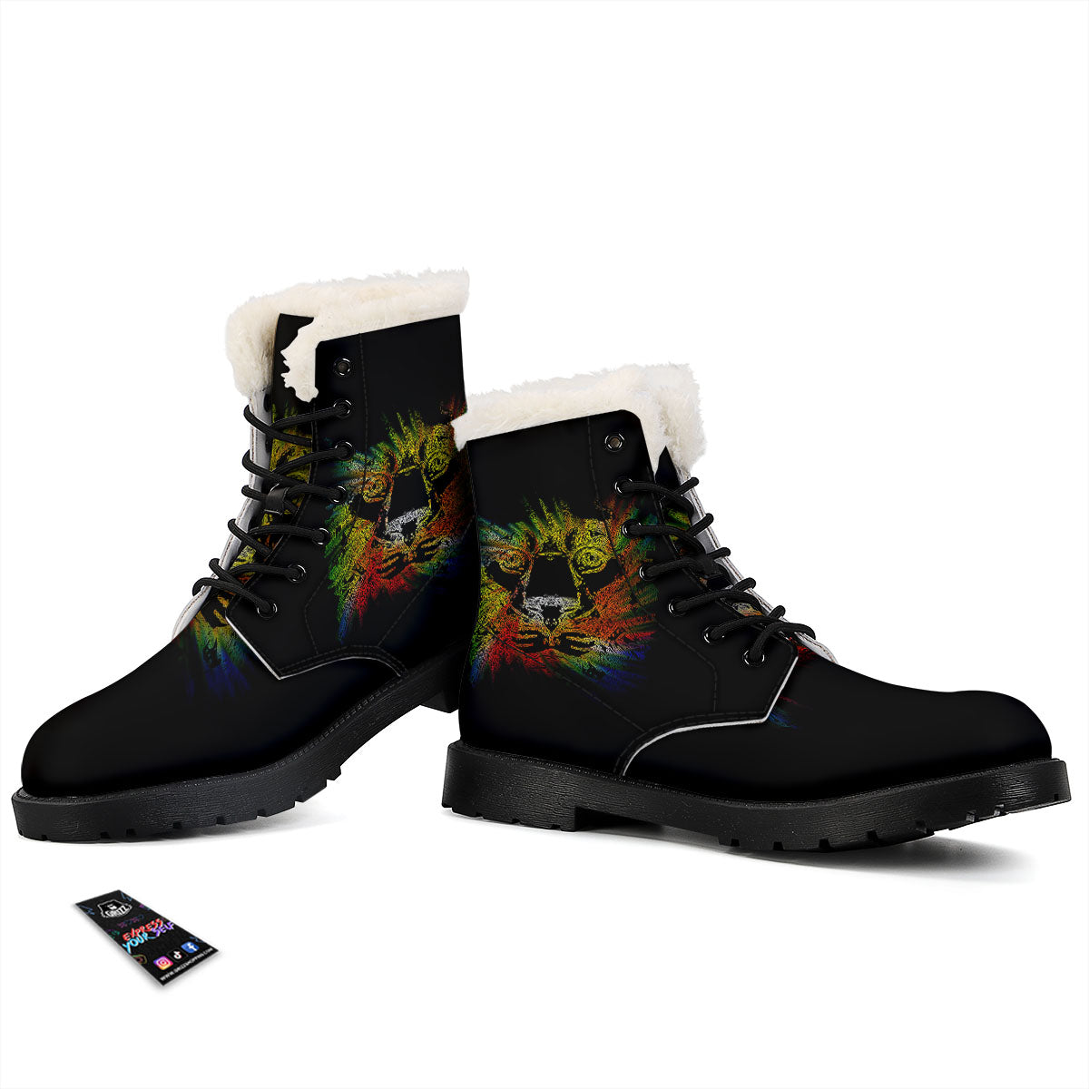 Rasta Lion Grunge Print Winter Boots-grizzshop