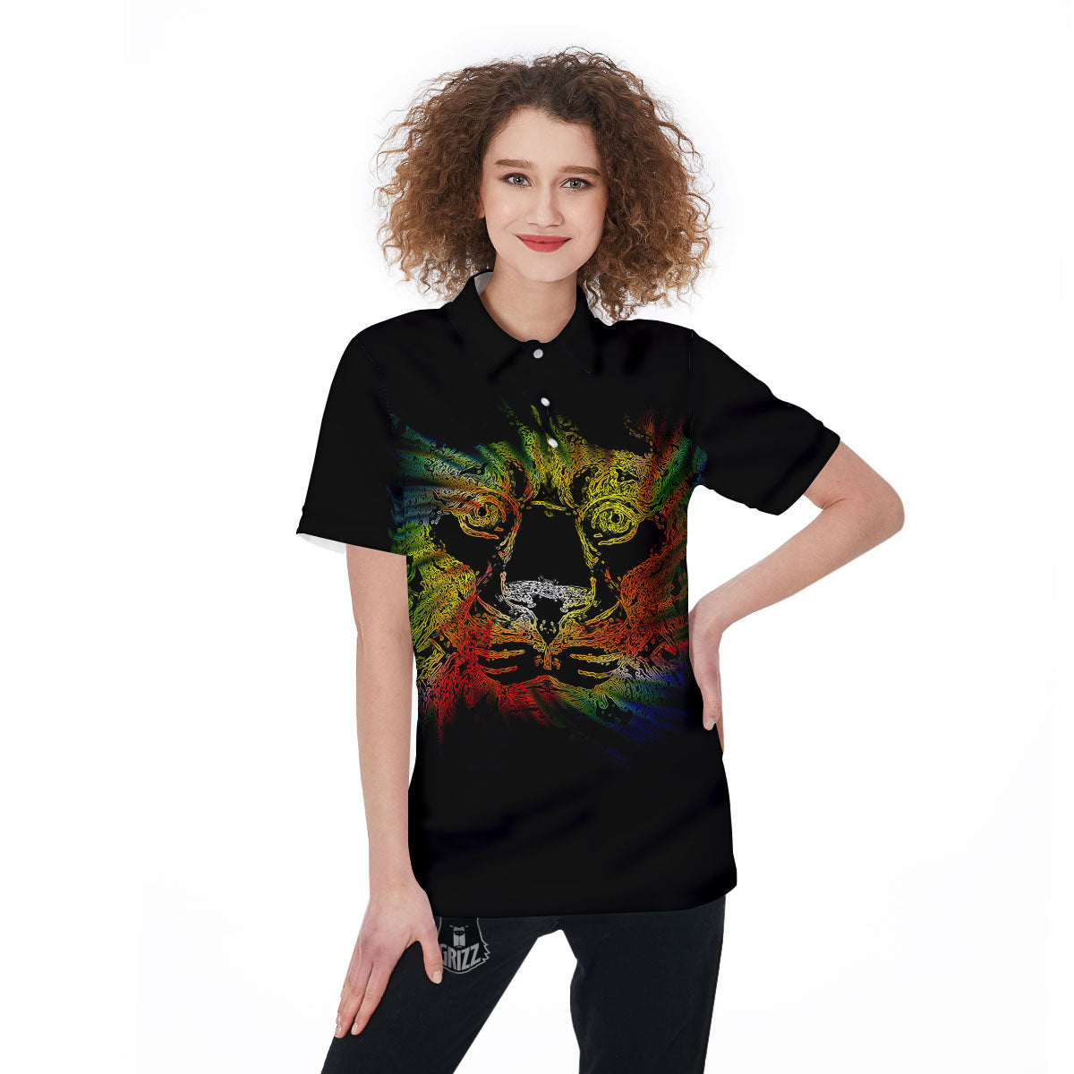 Rasta Lion Grunge Print Women's Golf Shirts-grizzshop