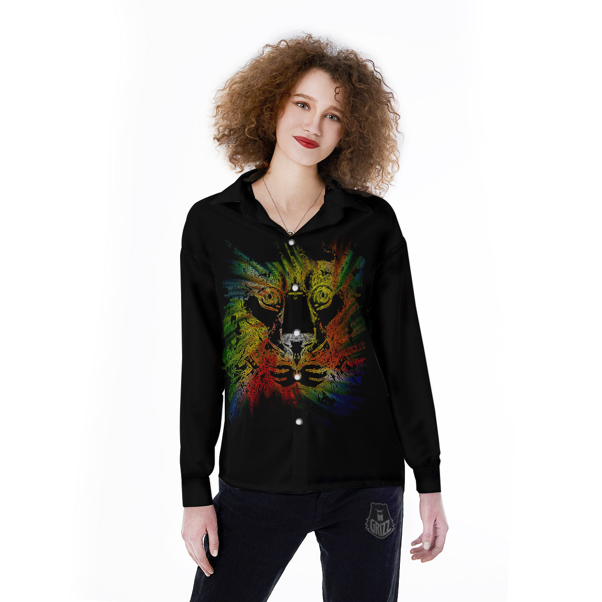 Rasta Lion Grunge Print Women's Long Sleeve Shirts-grizzshop