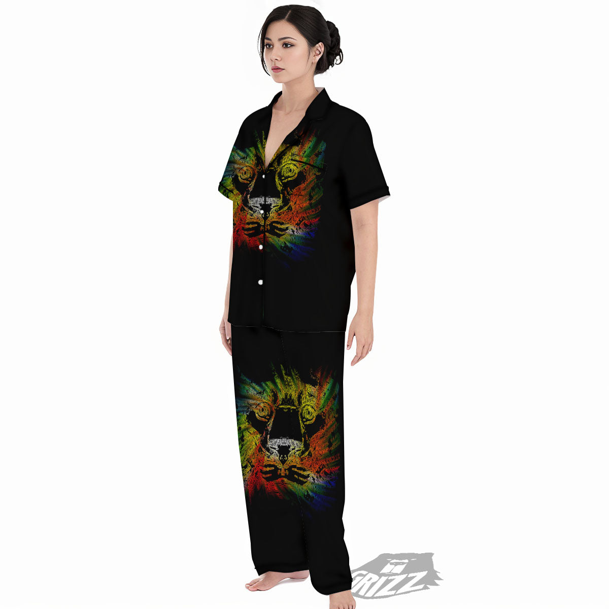 Rasta Lion Grunge Print Women's Pajamas Set-grizzshop