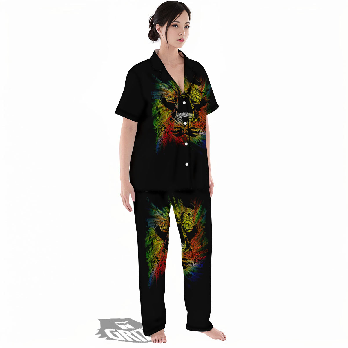 Rasta Lion Grunge Print Women's Pajamas Set-grizzshop