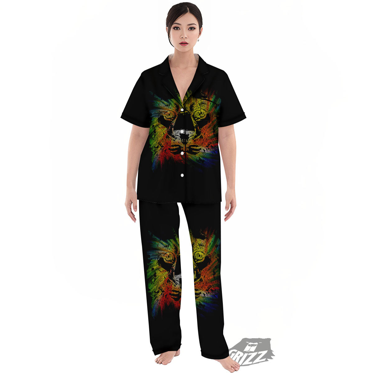 Rasta Lion Grunge Print Women's Pajamas Set-grizzshop