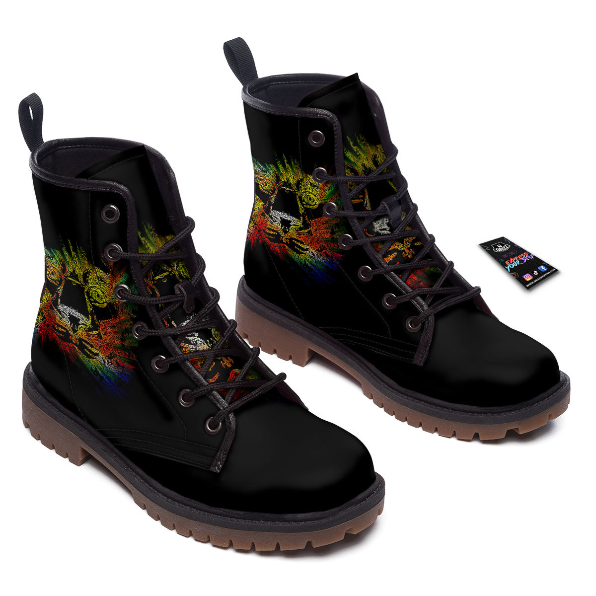 Rasta Lion Grunge Print Work Boots-grizzshop