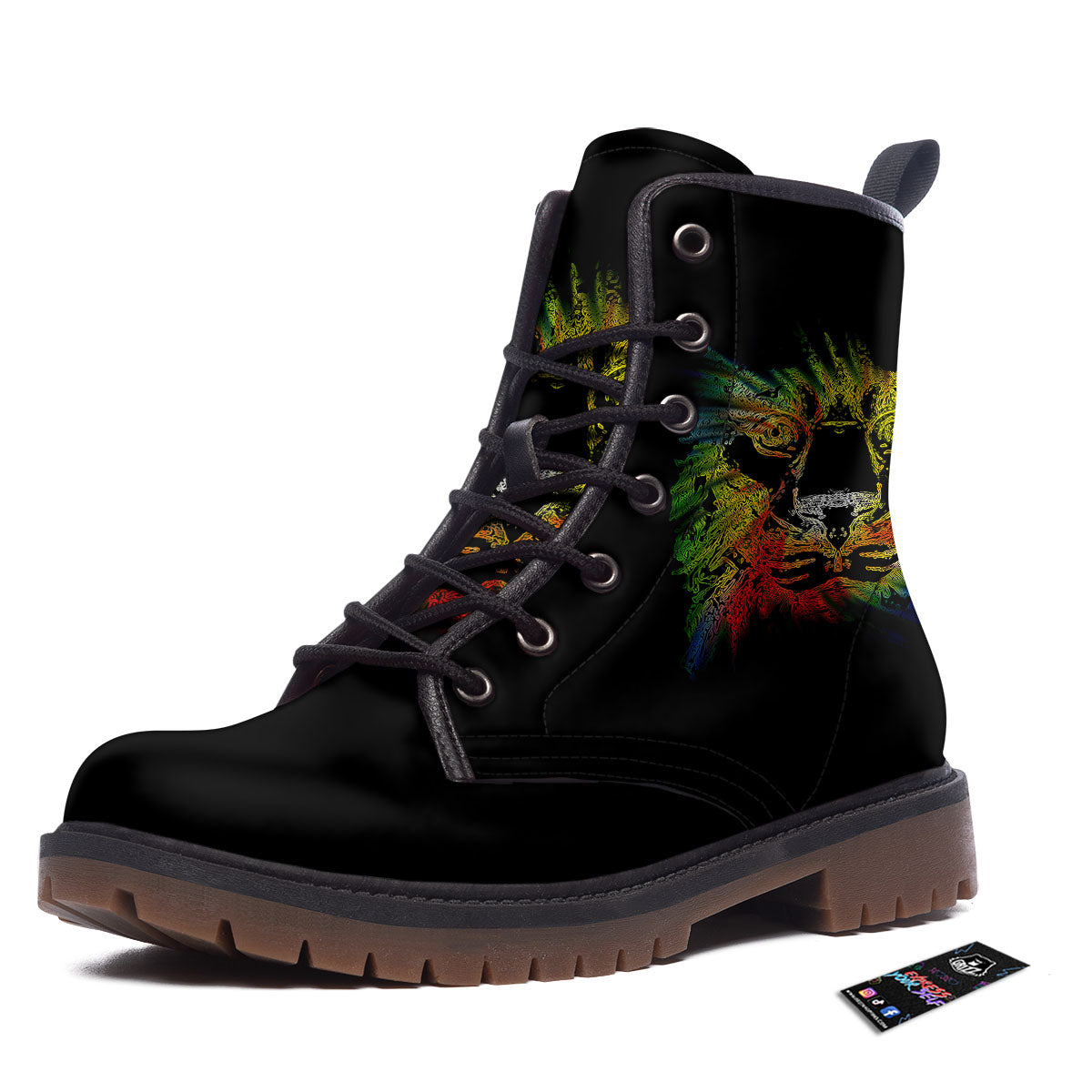Rasta Lion Grunge Print Work Boots-grizzshop