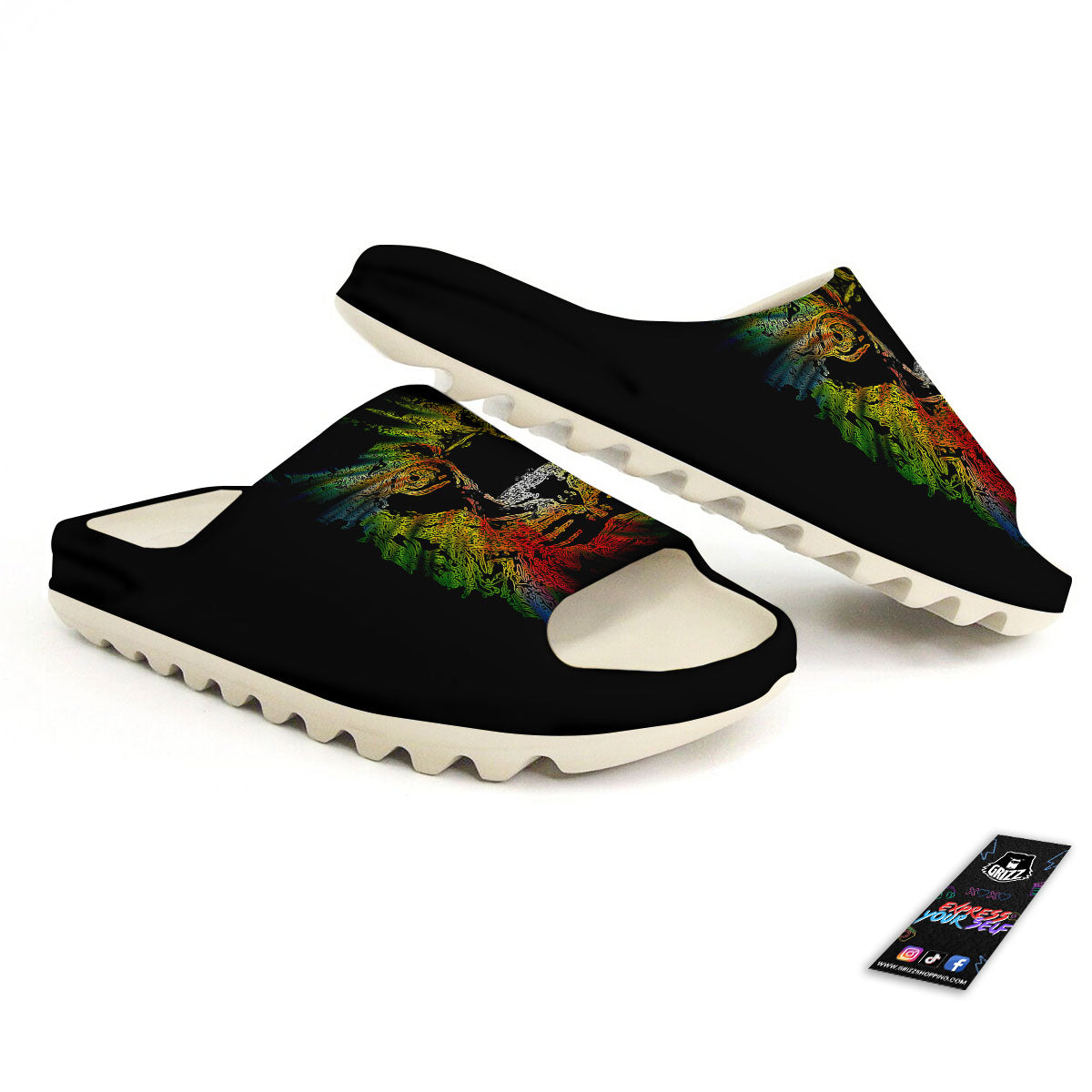 Rasta Lion Grunge Print Sandals-grizzshop
