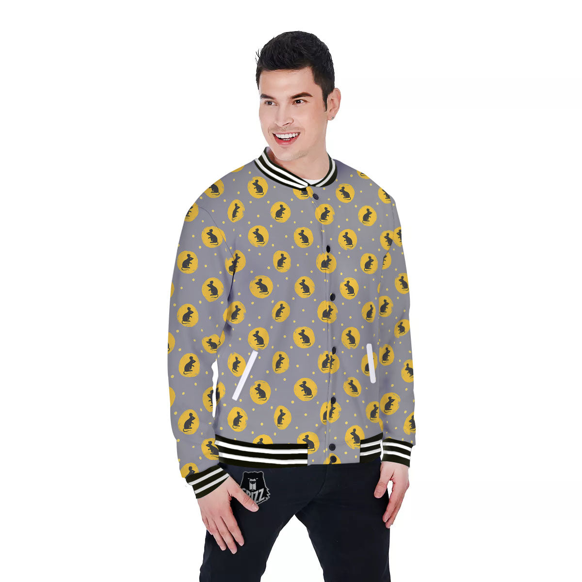 Rat Print Pattern Baseball Jacket-grizzshop