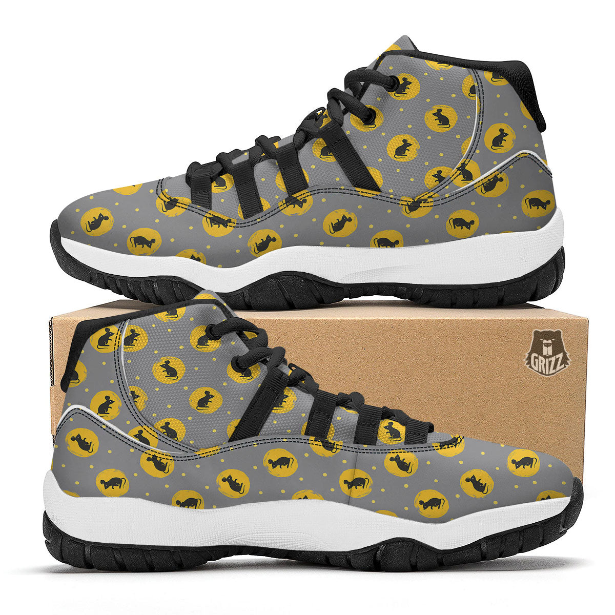Rat Print Pattern Black Bball Shoes-grizzshop