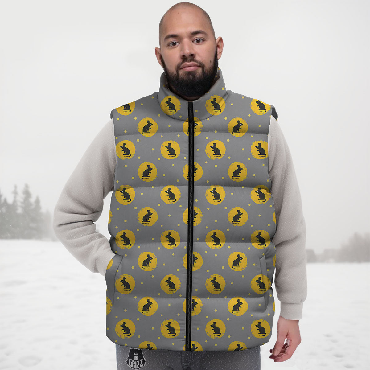 Rat Print Pattern Down Vest