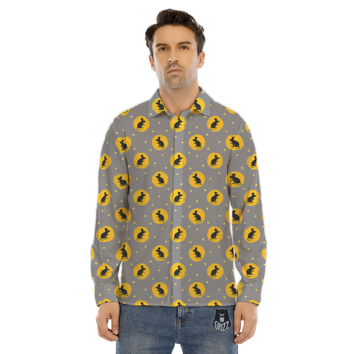 Rat Print Pattern Men's Dress Shirts-grizzshop