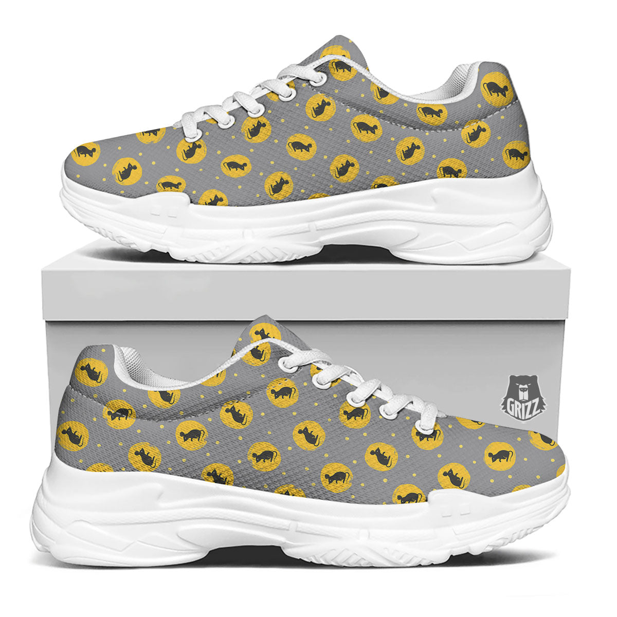 Rat Print Pattern White Chunky Shoes-grizzshop