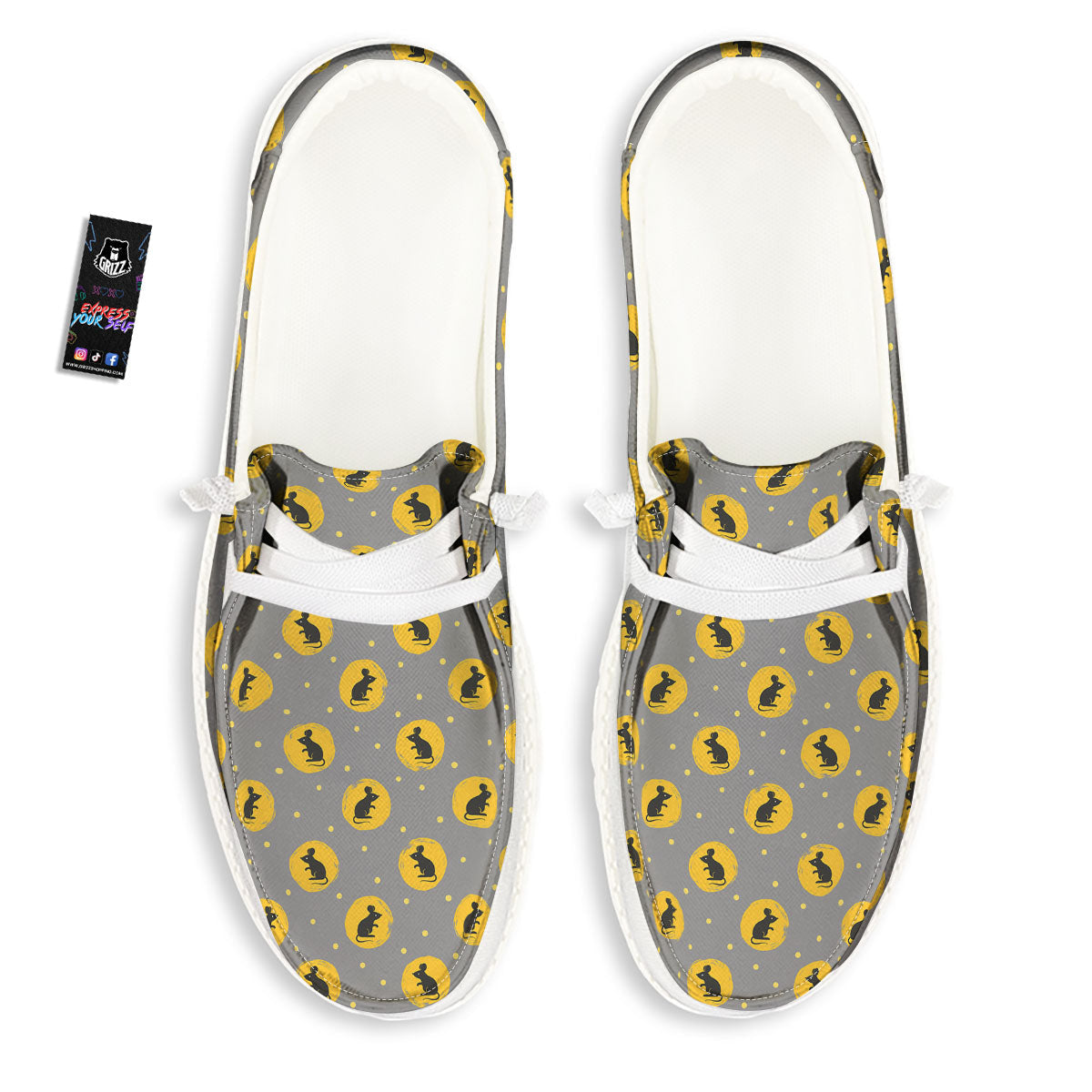 Rat Print Pattern White Loafers-grizzshop