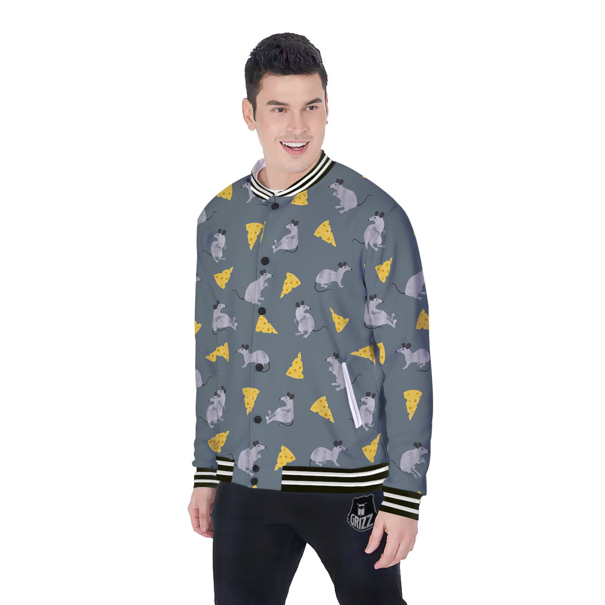 Rat Watercolor Print Pattern Baseball Jacket-grizzshop