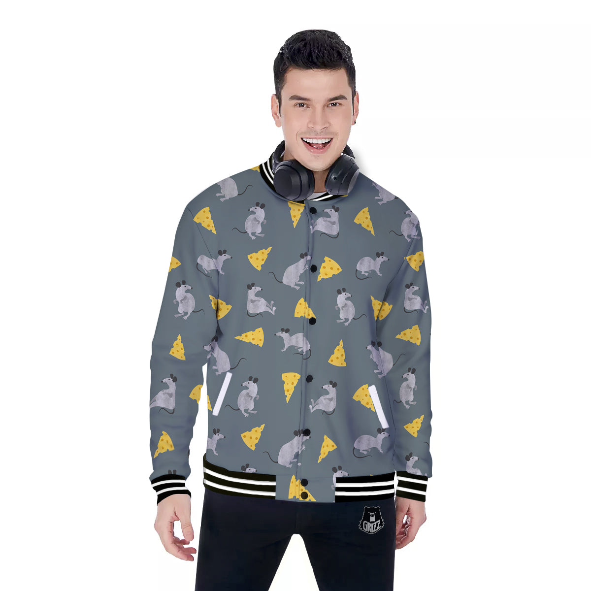 Rat Watercolor Print Pattern Baseball Jacket-grizzshop