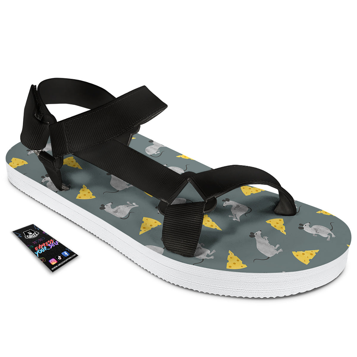 Rat Watercolor Print Pattern Black Open Toe Sandals-grizzshop