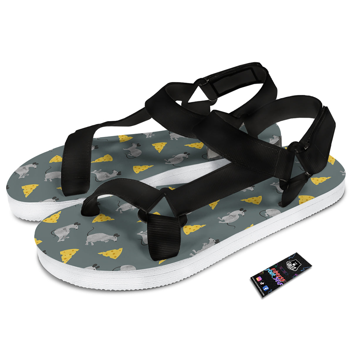 Rat Watercolor Print Pattern Black Open Toe Sandals-grizzshop