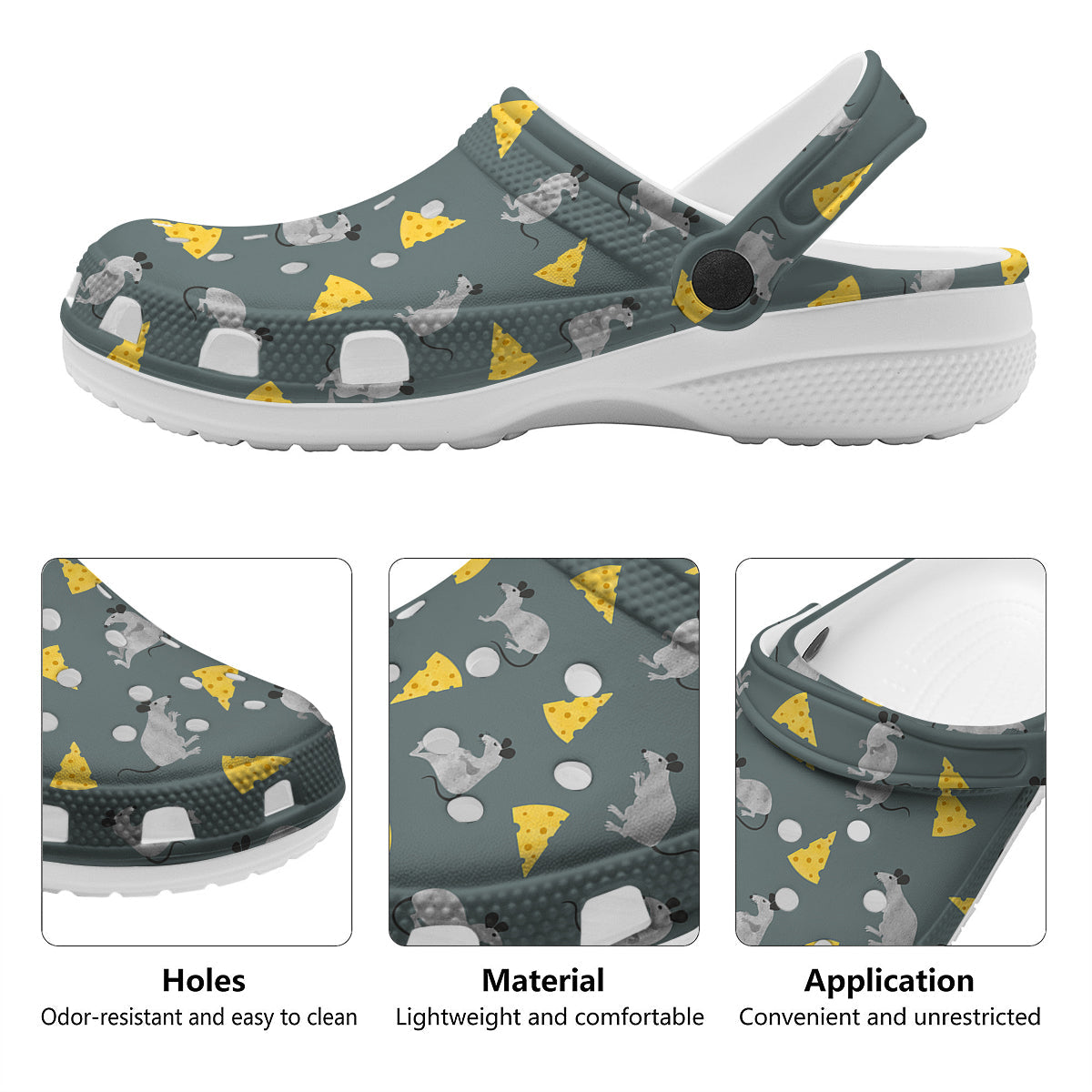 Rat Watercolor Print Pattern Clog-grizzshop